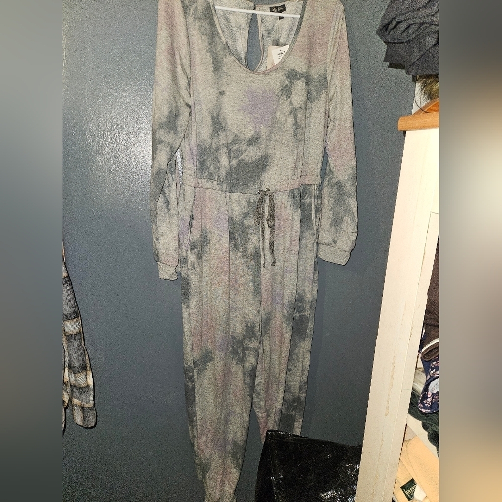 Lily Rose Womans Long Sleeve Tie-dyed Jumpsuit Size L